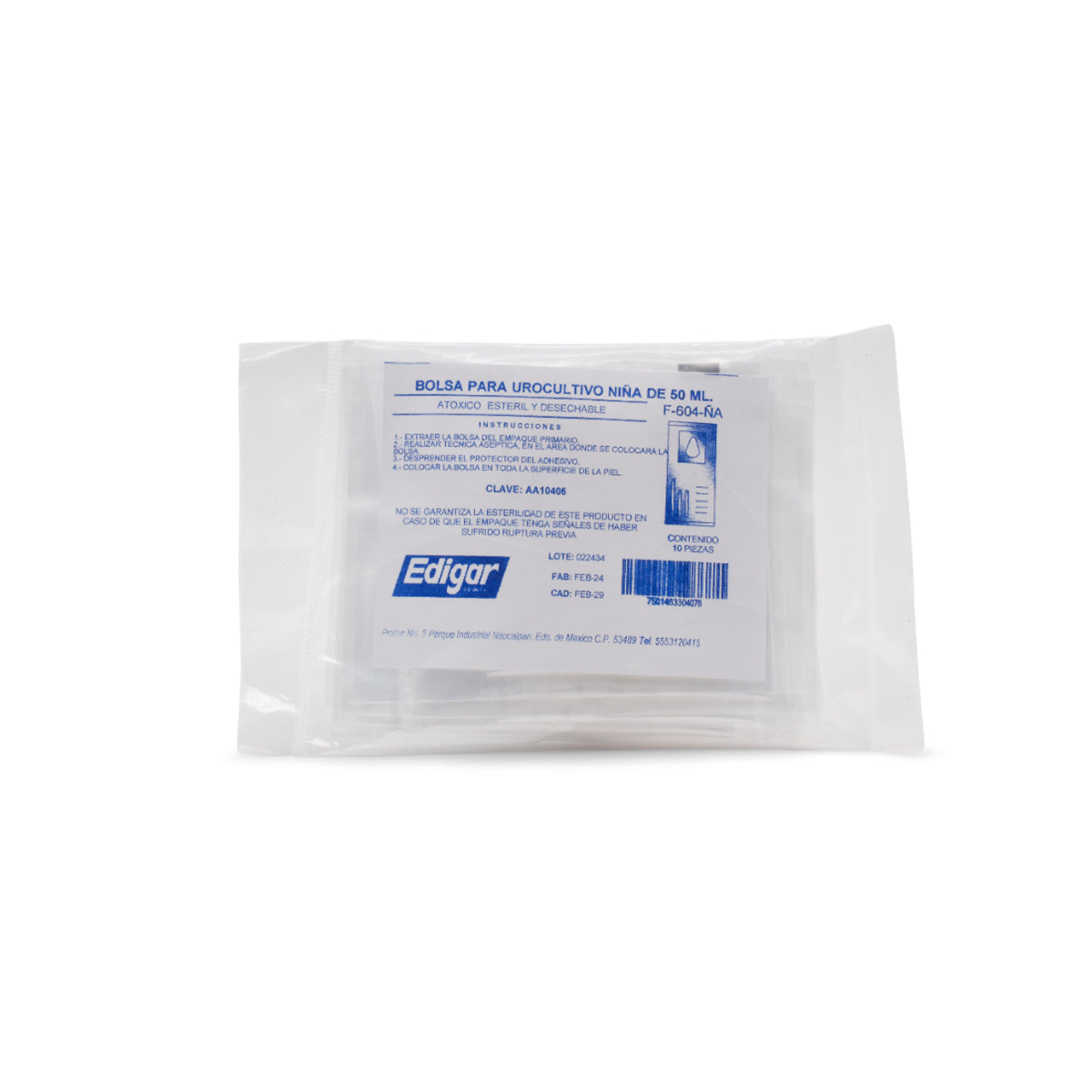BOLSA PARA UROCULTIVO NIÑA 50 ML.